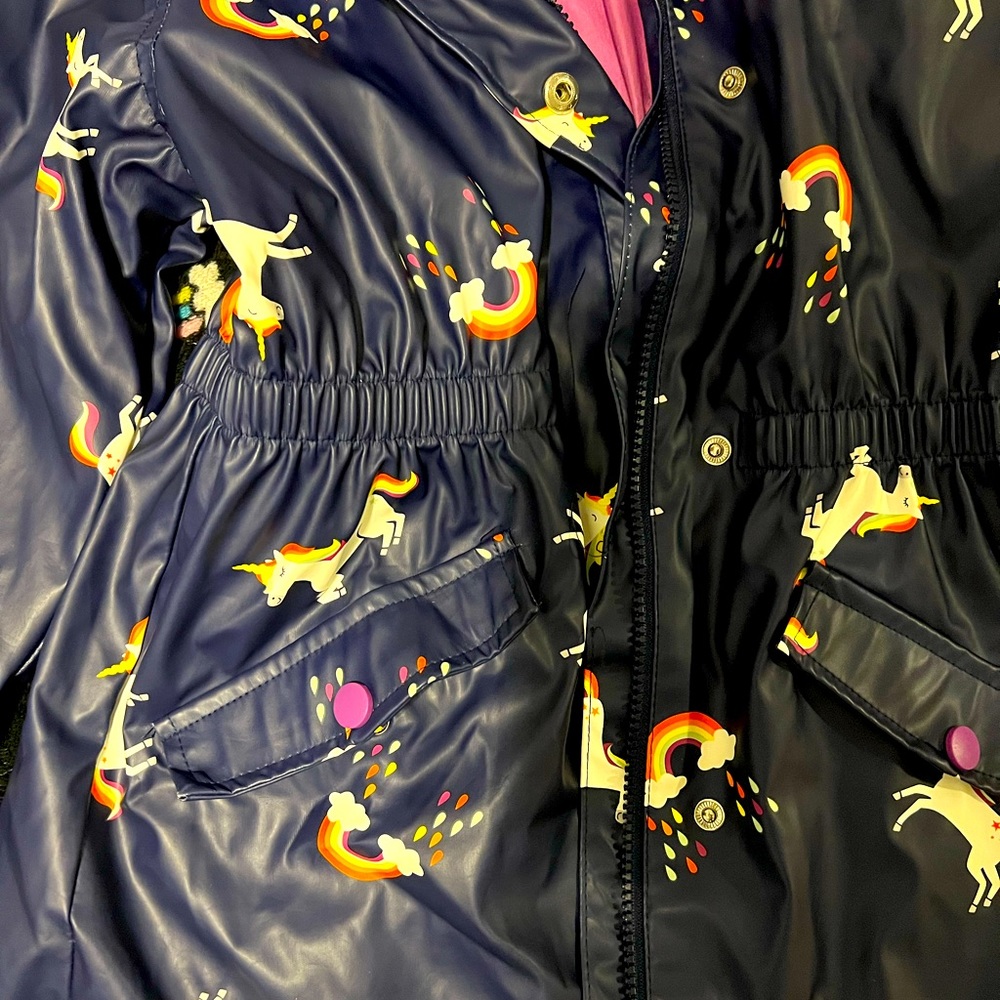 Cat and Jack rain coat size size L multi print unicorns, rainbows and raindrops